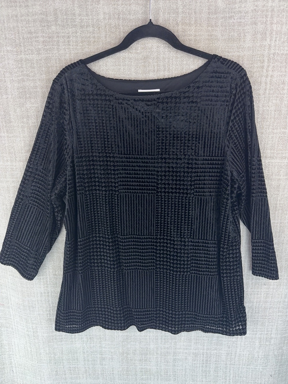 Charter Club Blouse Womens 2XL Black Velvet 3/4 Sleeve Elegant Stretch